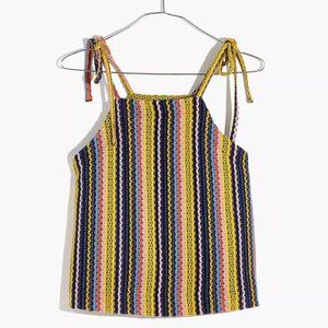 Texture & Thread Tie-Shoulder Rainbow Crochet Tank